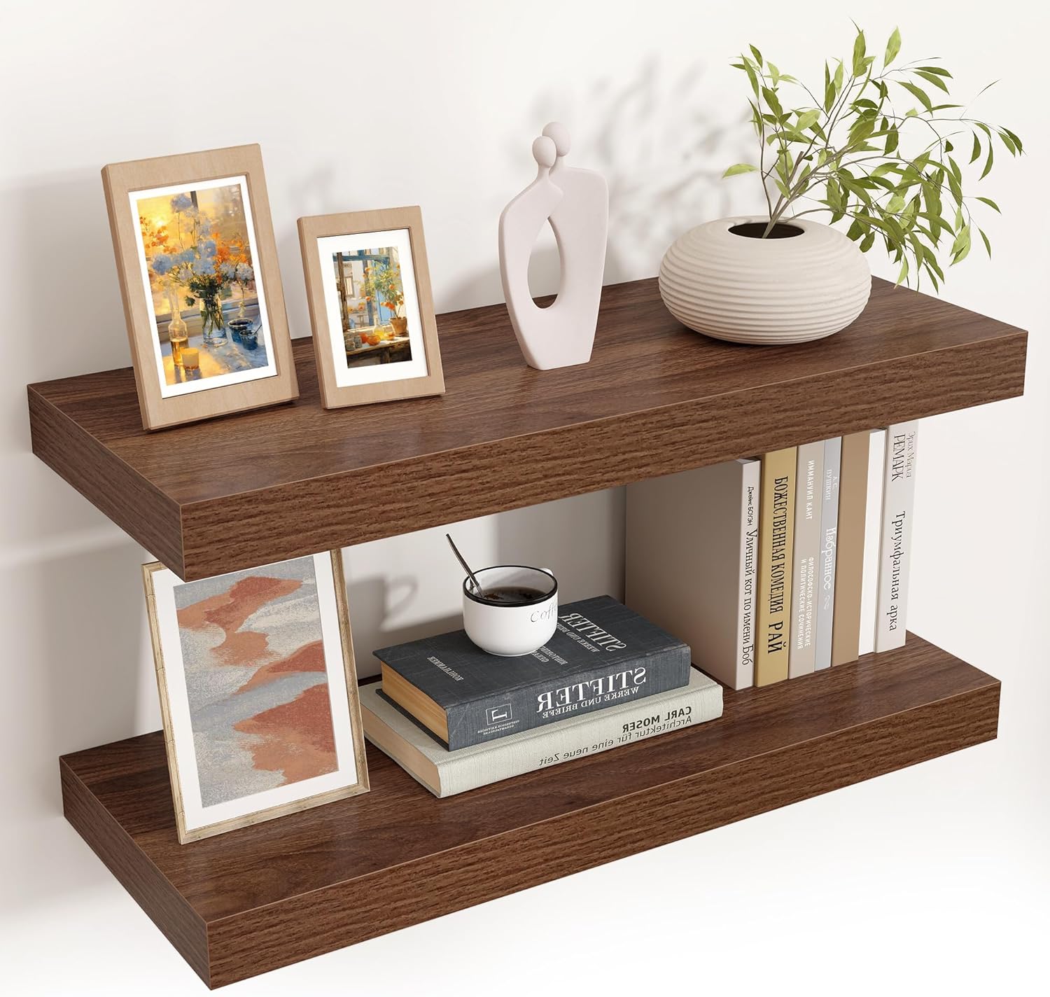 Floating Shelves - 2 Large Wall Mounted Shelves with Invisible Brackets, Long Wood Floating Wall