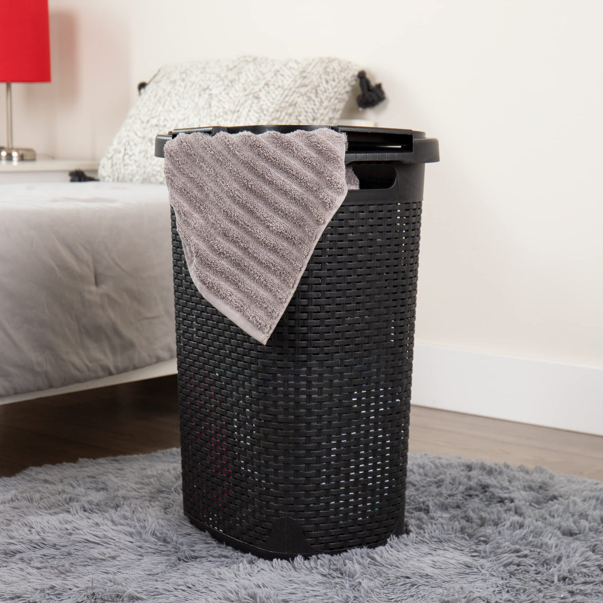 Mind Reader Slim Laundry Hamper with Lid, 60L Tall Clothes Basket, Narrow Tapered Design for