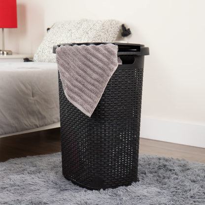 Mind Reader Slim Laundry Hamper with Lid, 60L Tall Clothes Basket, Narrow Tapered Design for
