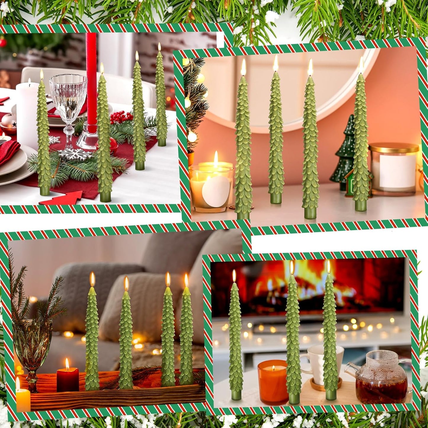 6 Pcs Christmas Tree Shaped Candles Xmas Wax Scented Candles Dark Green Decorative Christmas Tree