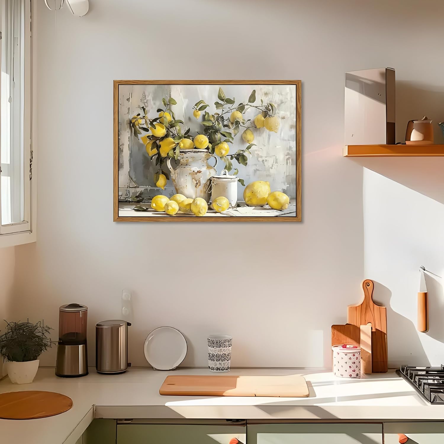Framed Lemon Kitchen Wall Decor for Dining Room - Vintage Mustard French's Yellow Lemon Kitchen