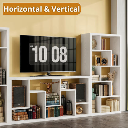 IRONCK Geometric Bookcase 6-Shelf Industrial Bookshelf White Etagere Bookcase Tall Storage Display