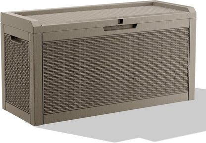 DRATO 60 Gallon Deck Box, Waterproof Resin Large Outdoor Storgae Box for Patio Furniture, Patio
