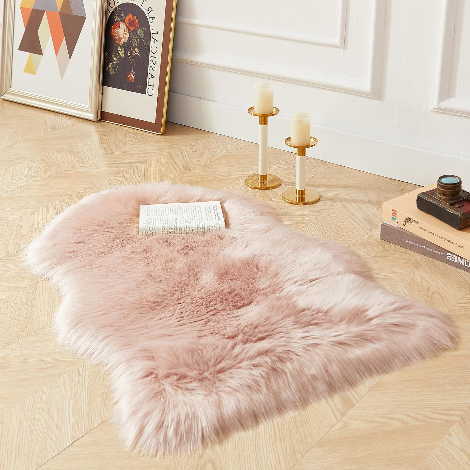 AMTOVO Faux Fur Rug, Pink Small Area Rug, Fluffy Sheepskin Rug, Fuzzy Ultra Soft 2 x 3 ft Shag Rugs
