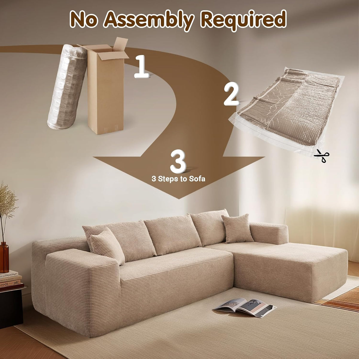ovios 104" Cloud Sectional Couch with L-Shape Chaise,Modern Modular Sofa with Deep Seat