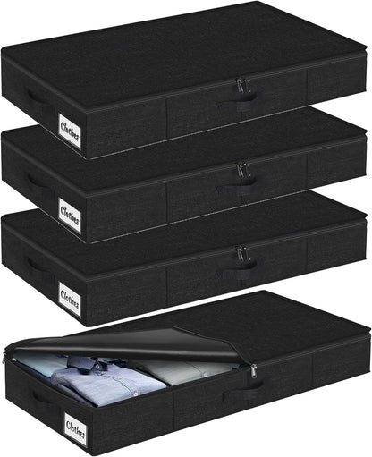 Under Bed Storage Container Bin 4 Pack, 4.5 Inch Slim Low Profile Underbed Clothes Storage