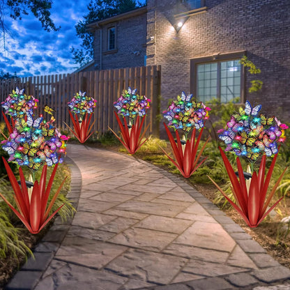 Homight Solar Metal Agave Butterfly Flower Stick Garden Sculpture - Outdoor Gift, Christmas Lights