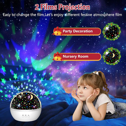 Star Projector Night Light for Kids, Baby Night Lights with Snowflake & Starry Theme, 360 Degree
