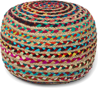 REDEARTH · Round Pouf Ottoman - Braided Boho Poof Home Décor Pouffe Accent Sitting Circular Foot