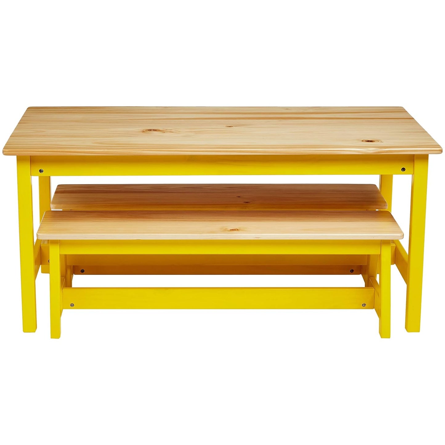 Amazon Basics Indoor Kids Table and Bench Set, Natural, solid pine wood, 3 Count (Pack of 1), Wood