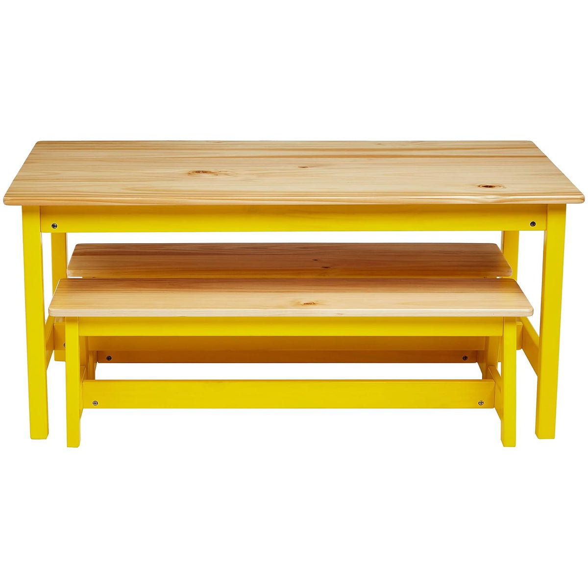 Amazon Basics Indoor Kids Table and Bench Set, Natural, solid pine wood, 3 Count (Pack of 1), Wood
