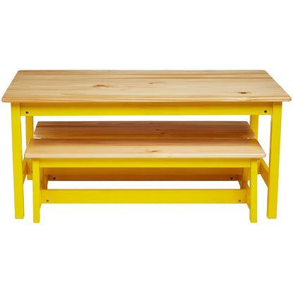 Amazon Basics Indoor Kids Table and Bench Set, Natural, solid pine wood, 3 Count (Pack of 1), Wood