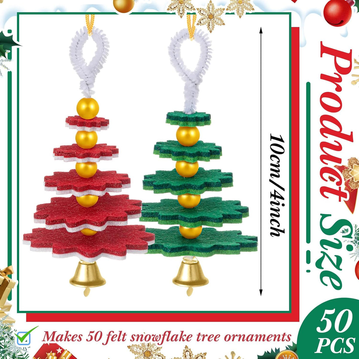 Hollowfly 50 Sets Felt Christmas Tree Ornament Craft Kit Small Layered Christmas Tree Felt Crafts