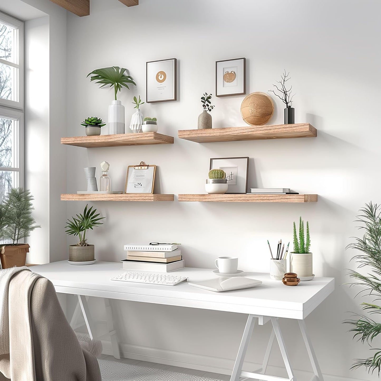 Wood Floating Shelves for Wall Decor, Rustic Wall Shelves for Bedroom Bathroom Kitchen Living Room