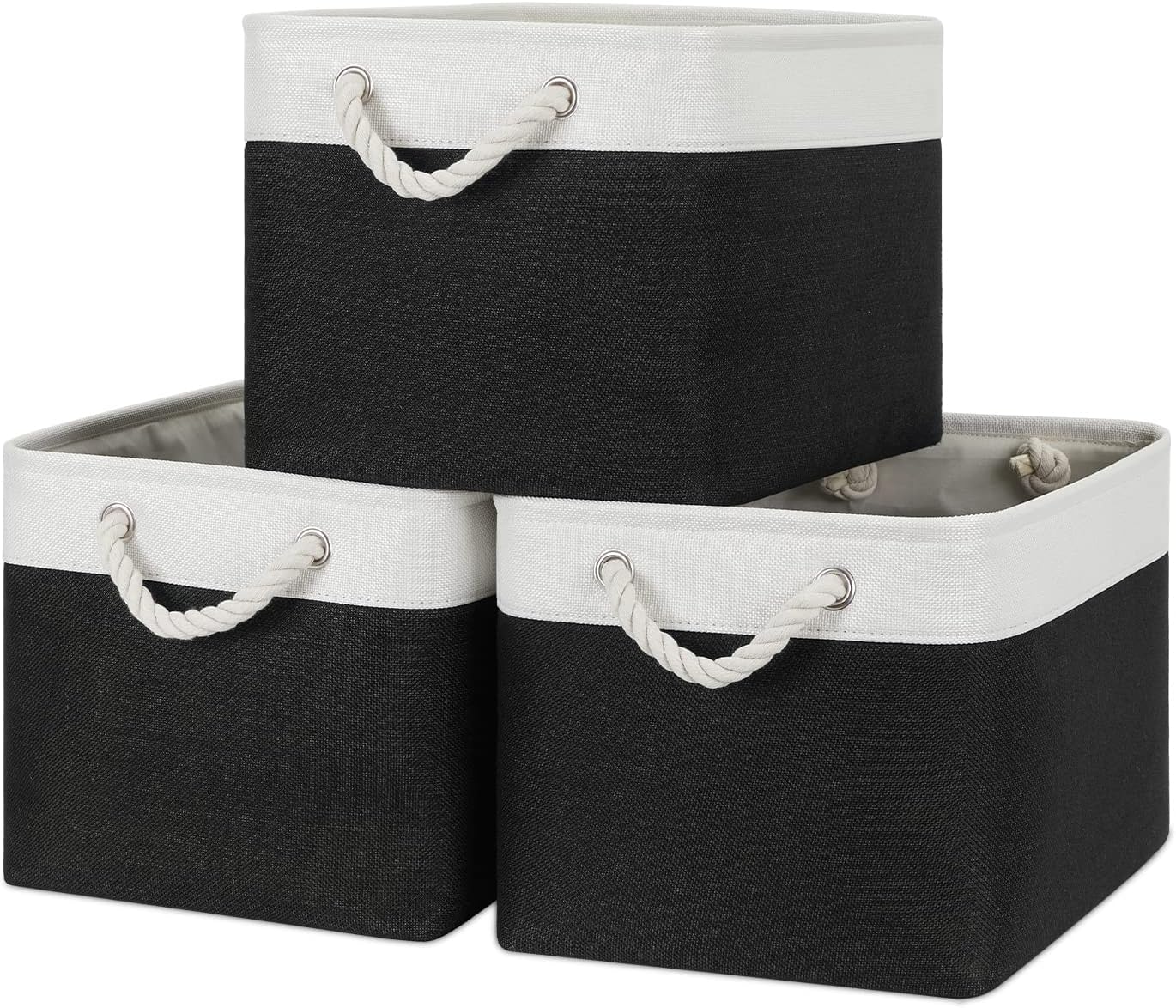 Bidtakay Black Storage Baskets for Shelves [3-pack] Collapsible Organizer Baskets for Laundry