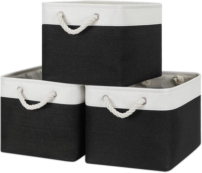 Bidtakay Black Storage Baskets for Shelves [3-pack] Collapsible Organizer Baskets for Laundry