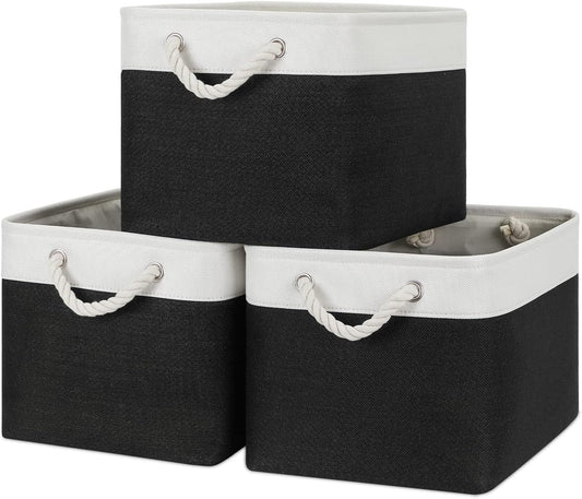 Bidtakay Black Storage Baskets for Shelves [3-pack] Collapsible Organizer Baskets for Laundry