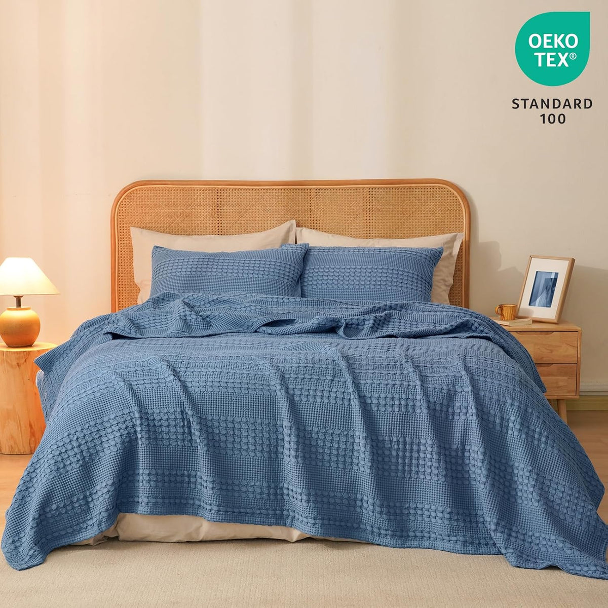 PHF 100% Cotton Waffle Weave Blanket King Size, Soft Lightweight Breathable Cozy Summer Blankets