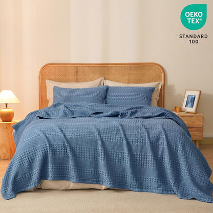 PHF 100% Cotton Waffle Weave Blanket Queen Size, Soft Lightweight Breathable Cozy Summer Blankets