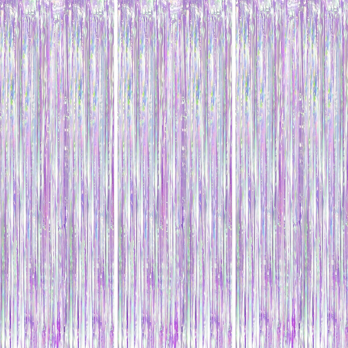Iridescent Party Backdrop 3Packs, Transparent Tinsel Foil Fringe Curtain Streamers for Girls
