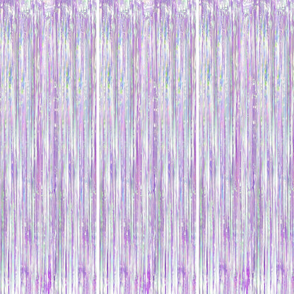 Iridescent Party Backdrop 3Packs, Transparent Tinsel Foil Fringe Curtain Streamers for Girls