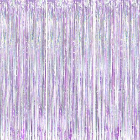 Iridescent Party Backdrop 3Packs, Transparent Tinsel Foil Fringe Curtain Streamers for Girls