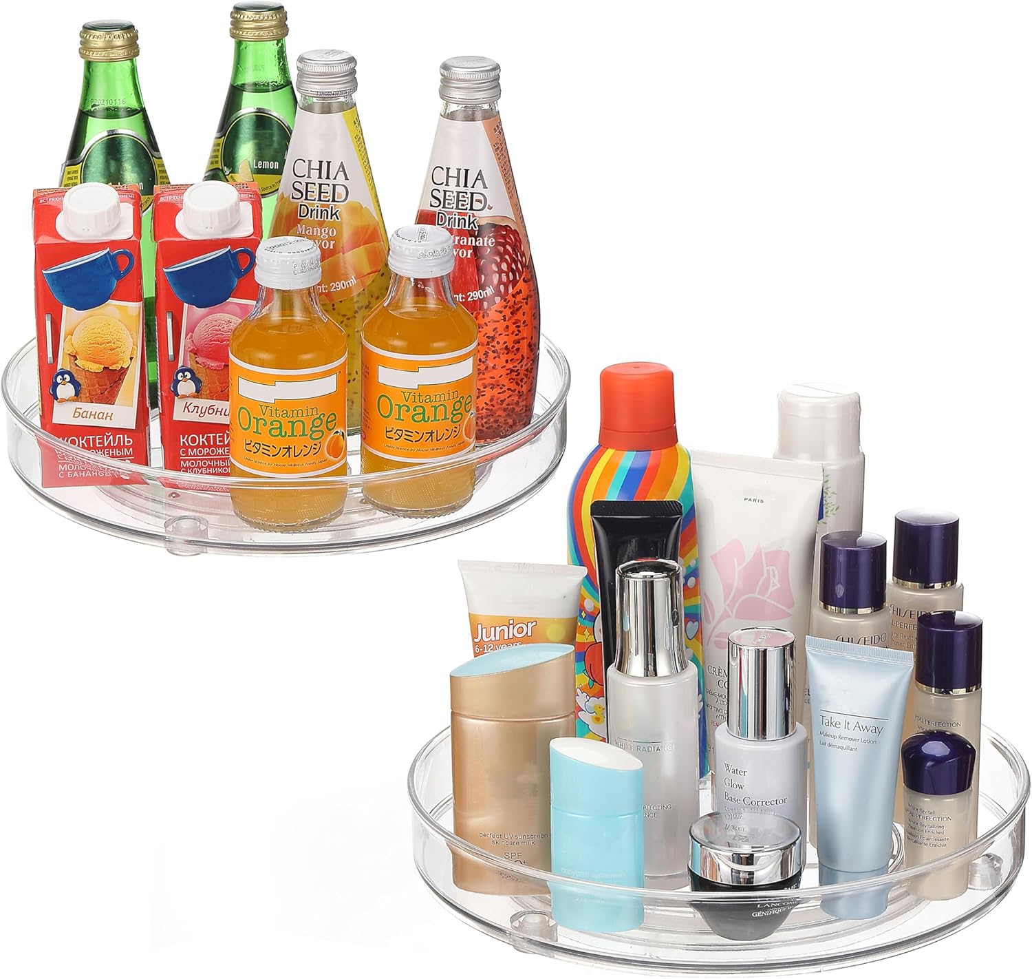 URALFA 2-Pack Lazy Susan Cabinet Organizer, Plastic Rotating Round Lazy Susan Turntable for