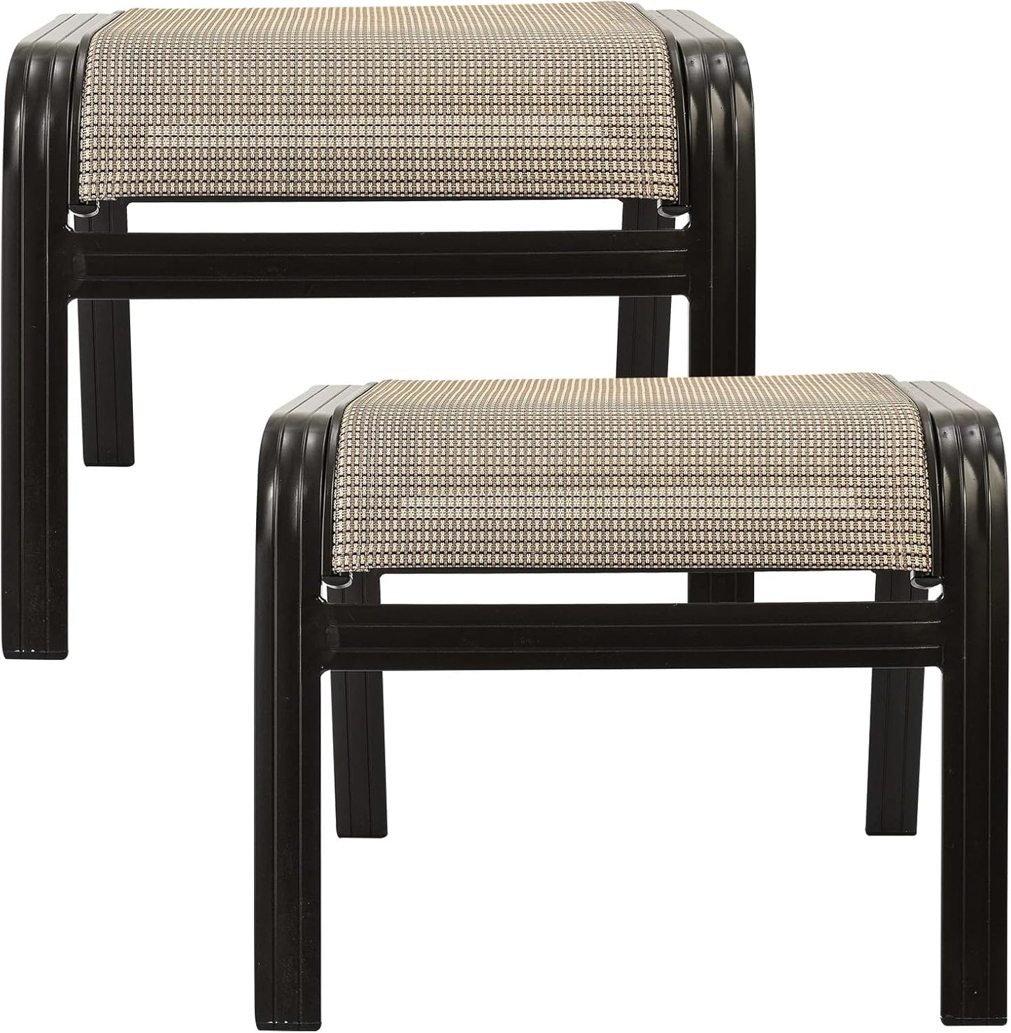 Outdoor Patio Ottoman Seat Textilene Portable Metal Footstool Portable Footrest Patio Chairs 2 Set