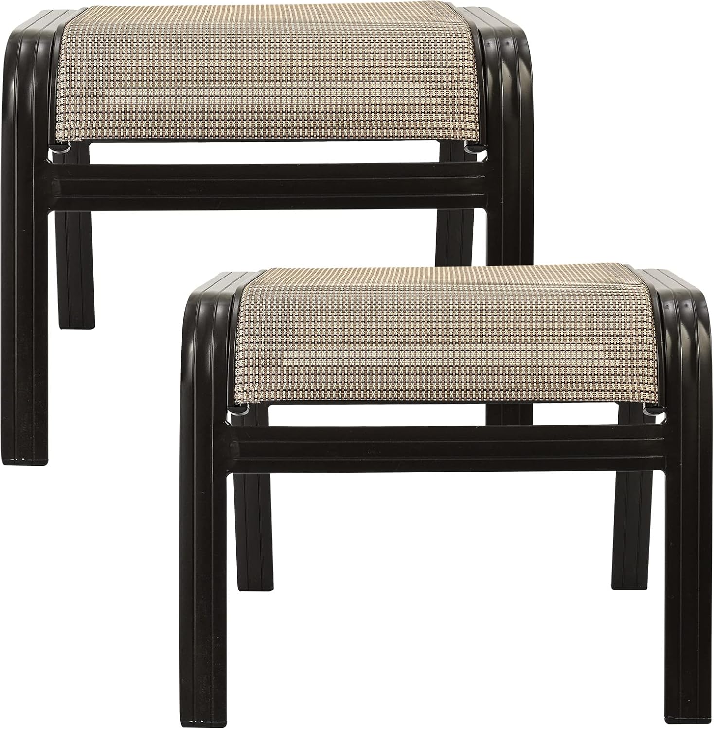 Outdoor Patio Ottoman Seat Textilene Portable Metal Footstool Portable Footrest Patio Chairs 2 Set