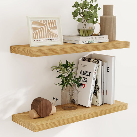 Rustic Wood Floating Shelves 32 Inch Long, 9 Inch Deep Wall Shelves for Home Decor, 32 x 9 Floating