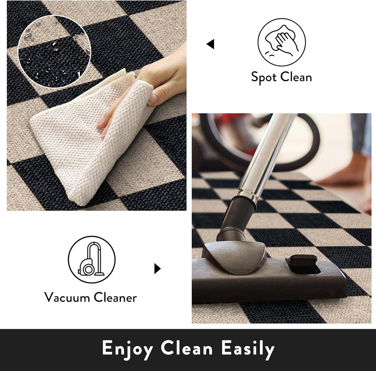 Lahome Checkered Easy Jute Carpet, 3x5 Outdoor Patio Rug Washable Rugs for Entryway Checkerboard
