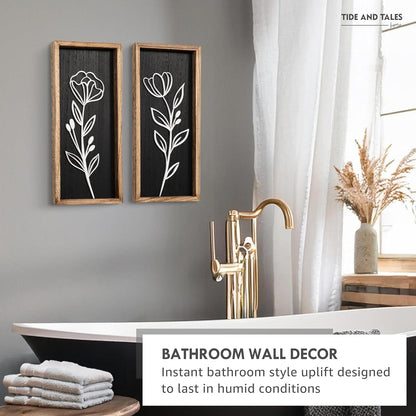 3D Vintage Black Living Room Decor (Set of 2) Lightweight, Wooden Ready-to-Hang Framed Moody Floral
