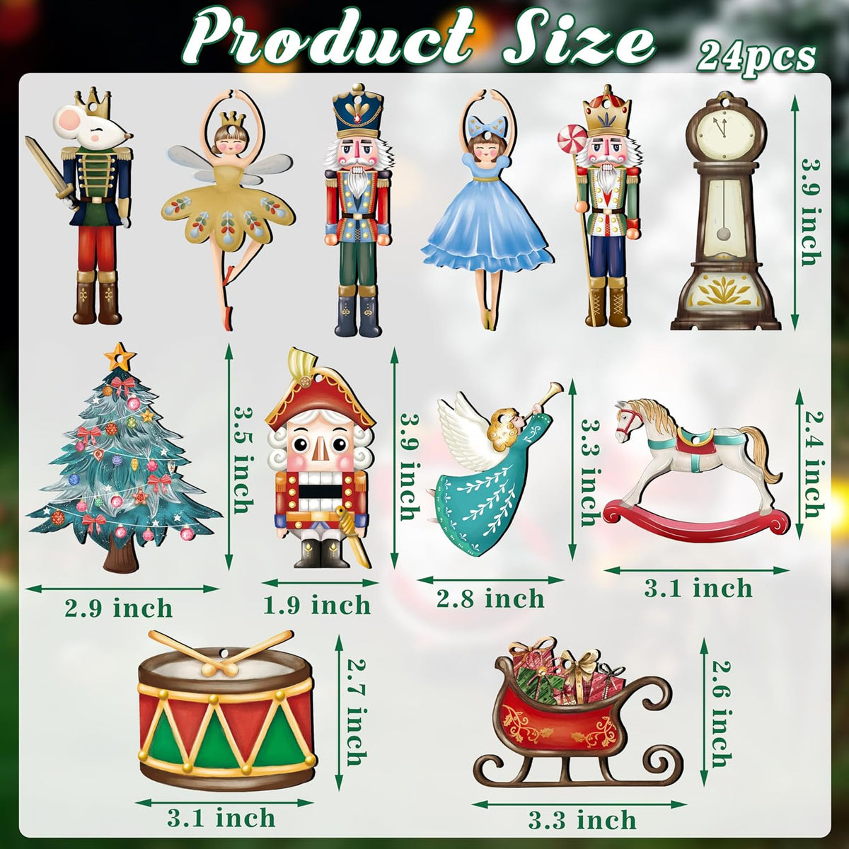 24 Pieces Christmas Nutcracker Wooden Ornaments Wood Hanging Decoration Set for Christmas Tree