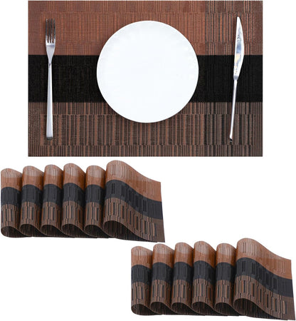 Leetaltree Brown with Black Striped Placemats Set of 12 - Heat Resistant Non-Slip Place mats for