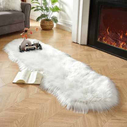 AMTOVO Faux Sheepskin Rug, White Ultra Soft Fluffy Shag Area Rug, 2 x 6 ft Faux Fur Rug for Bedroom