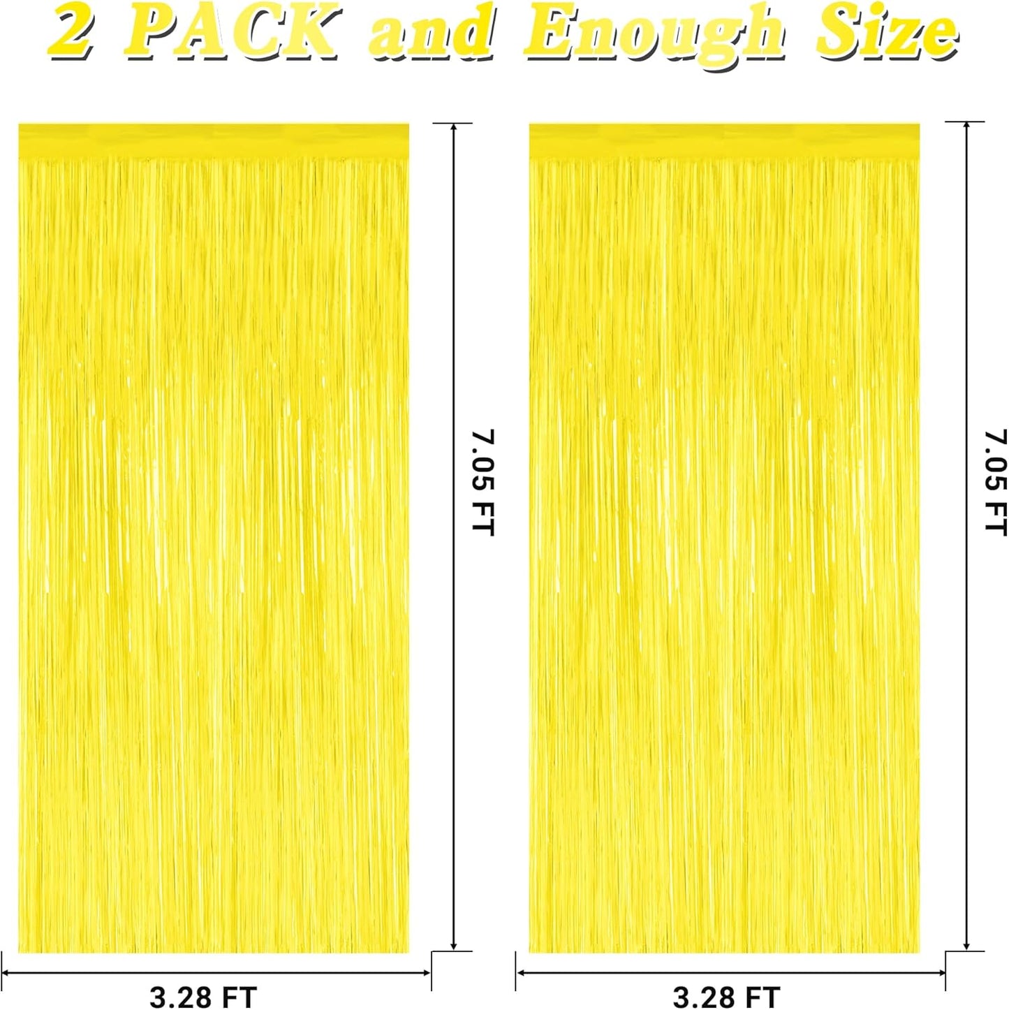 2 Pack Backdrop Curtains, 3.28 FT x 7.05 FT Yellow Color Tinsel Backdrop, Metallic Foil Backdrop