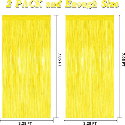 2 Pack Backdrop Curtains, 3.28 FT x 7.05 FT Yellow Color Tinsel Backdrop, Metallic Foil Backdrop