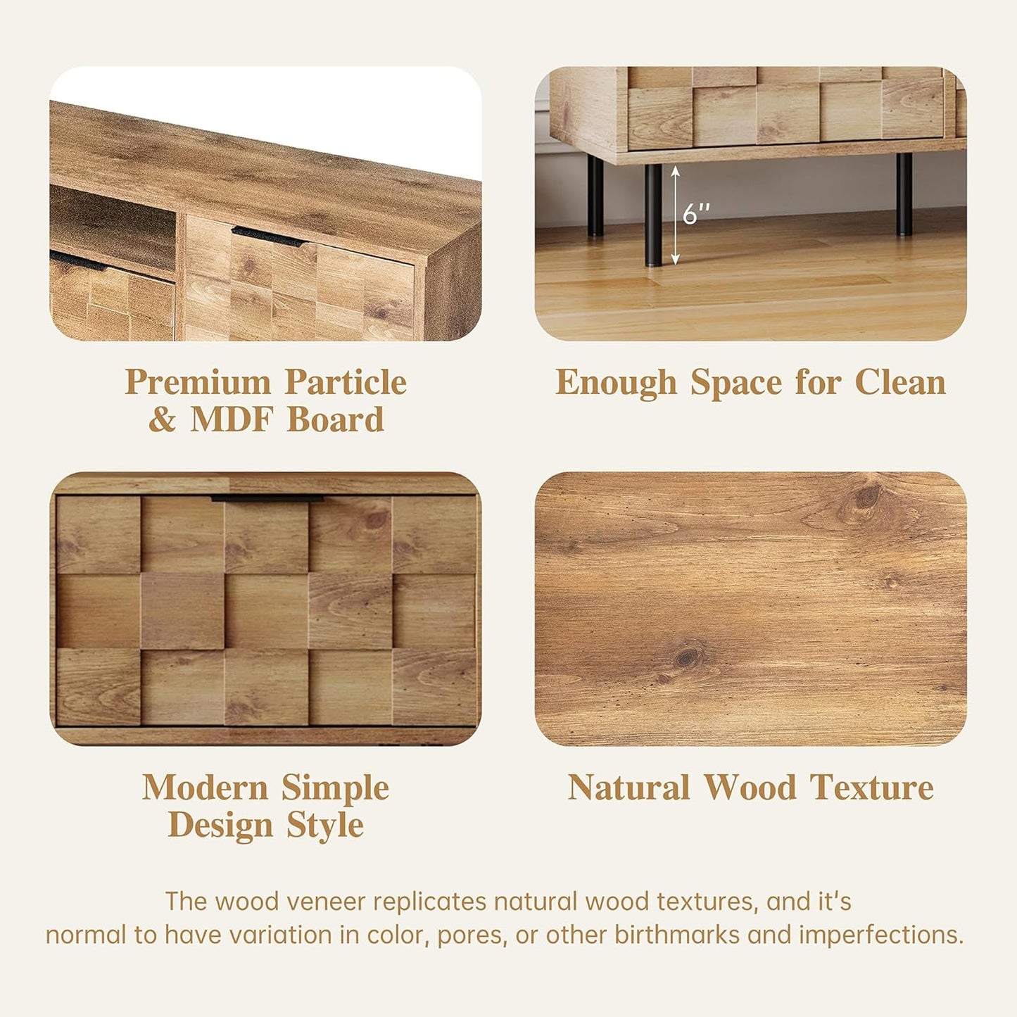 Modern TV Stand for TVs up to 85", Mid-Century Media Console with Checkered Cabinet Doors, Storage