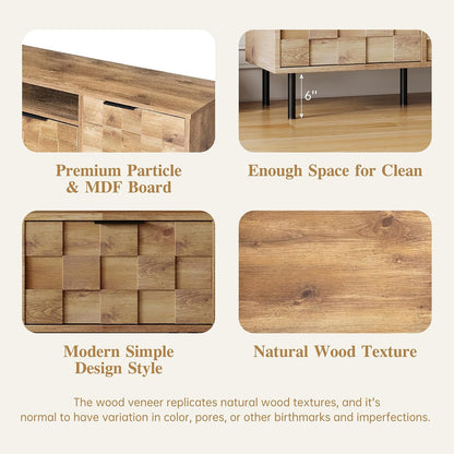 Modern TV Stand for TVs up to 85", Mid-Century Media Console with Checkered Cabinet Doors, Storage