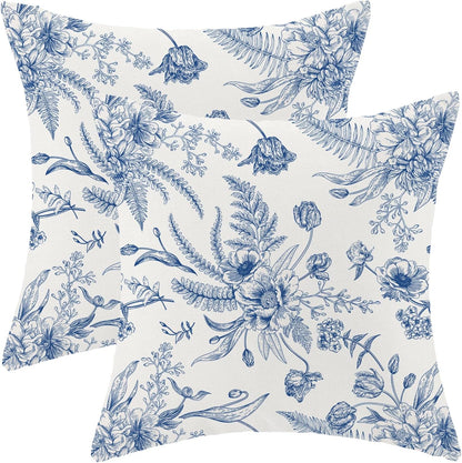 CXMEIFLY Spring Floral Leaves Pillow Covers 20 x 20 Inch Set of 2 for Chinoiserie Flowers Decor