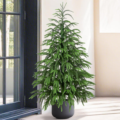 Artificial Norfolk Pine Tree, 4 ft Realistic Christmas Tree, Fake Potted Plants for Front Porch