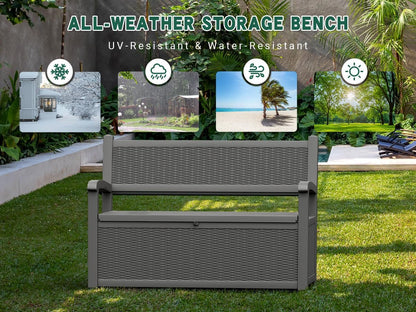70 Gallon Outdoor Storage Bench Deck Box Lockable for Patio Furniture, Outdoor Porch Bench with