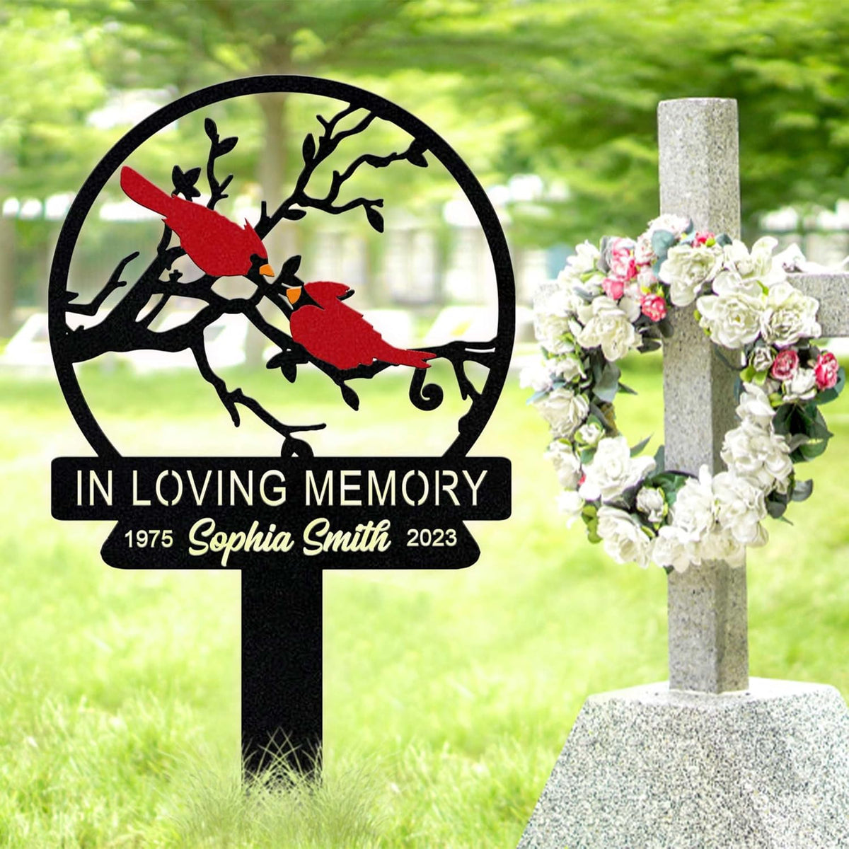 Personalized Cemetery Memorial Metal Stakes, Cardinals Memorial Grave Markers,Graden Decorations