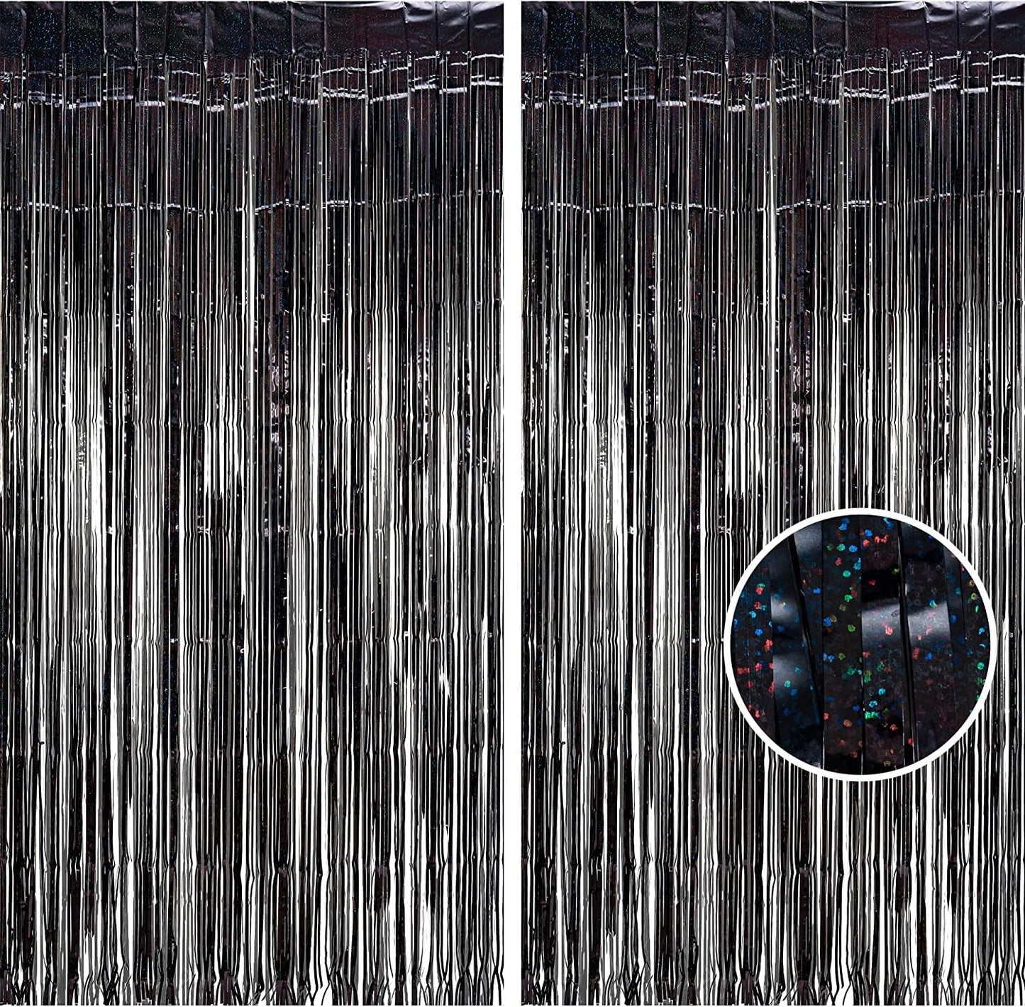 BRAVESHINE Black Halloweens Party Foil Fringe Curtains - 2 Pack Metallic Tinsel Photo Booth