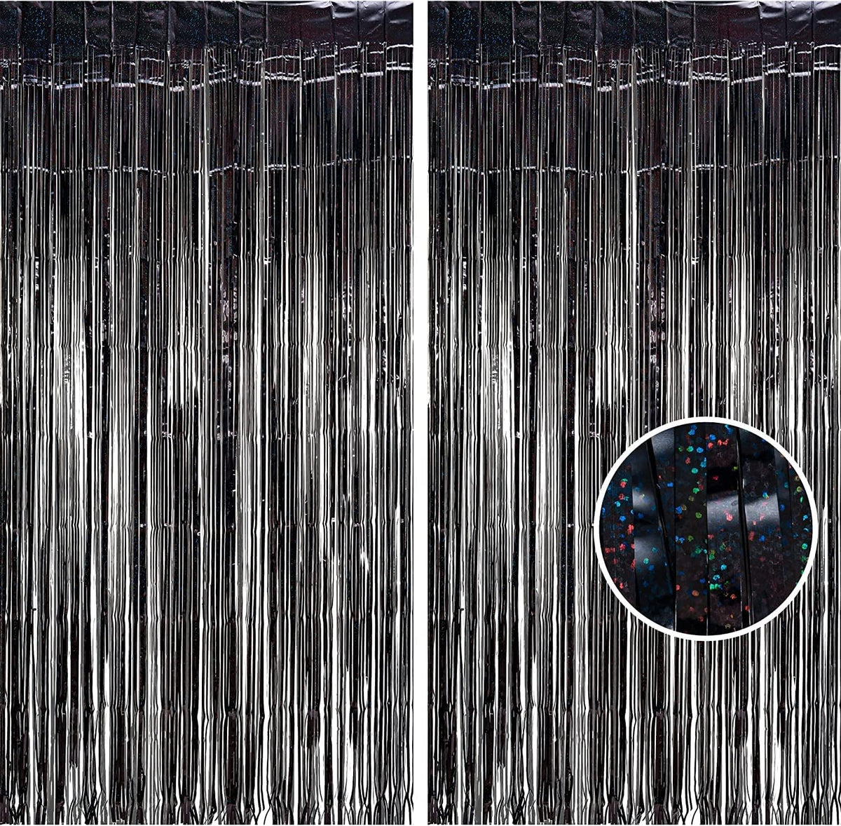 BRAVESHINE Black Halloweens Party Foil Fringe Curtains - 2 Pack Metallic Tinsel Photo Booth