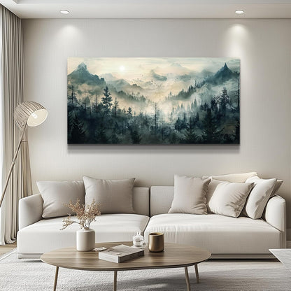 KELIYUAN Mountain View Canvas Wall Painting For Living Room Natural Landscape Painting Misty Forest
