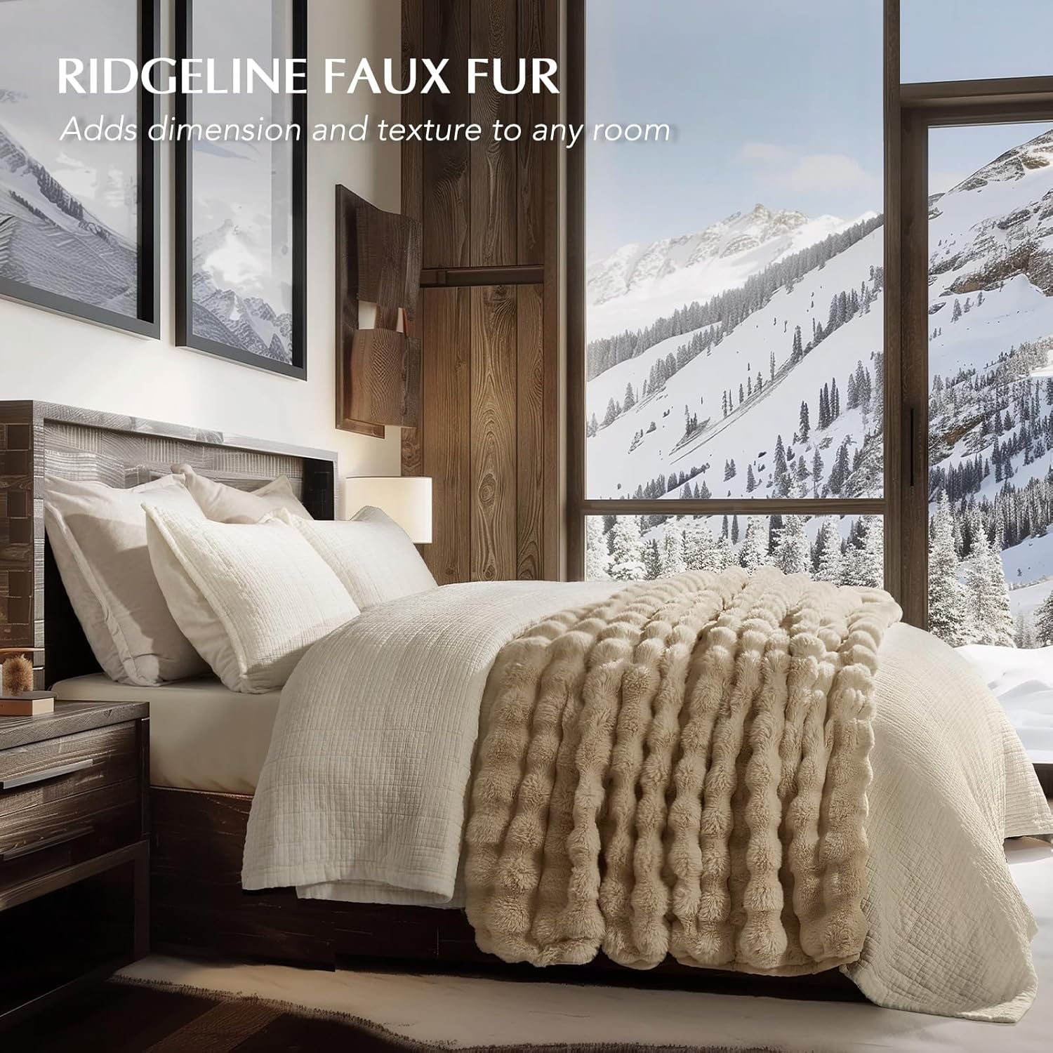 EVERGRACE Ultra Soft Luxury Fluffy Ridgeline Faux Rabbit Fur Throw Blanket, Thick Warm Bubble Throw