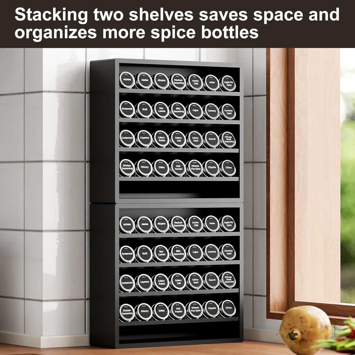 Orimade 4 Tier Spice Rack Organizer for Cabinet, Freestanding Bamboo Seasoning Rack for Countertop