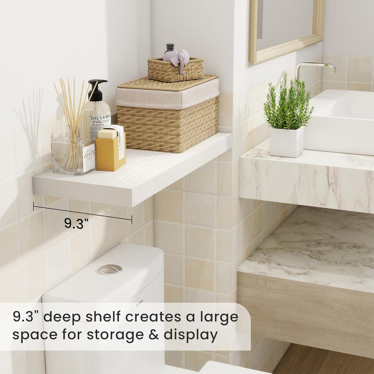 Fun Memories 24 Inch Floating Shelves for Wall, 9 Inch Deep White Rustic Wood Wall Mounted Shelves
