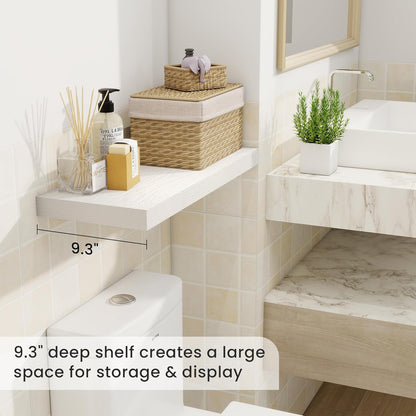 Fun Memories 24 Inch Floating Shelves for Wall, 9 Inch Deep White Rustic Wood Wall Mounted Shelves